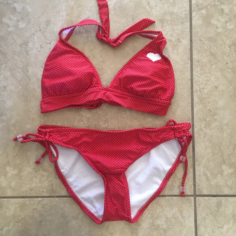 Red bikini with heart accent